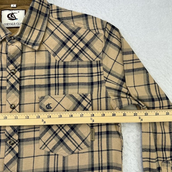 Coevals Club Western Shirt Mens Small S Brown Gray Plaid Flannel Pearl Snap - Picture 8 of 12